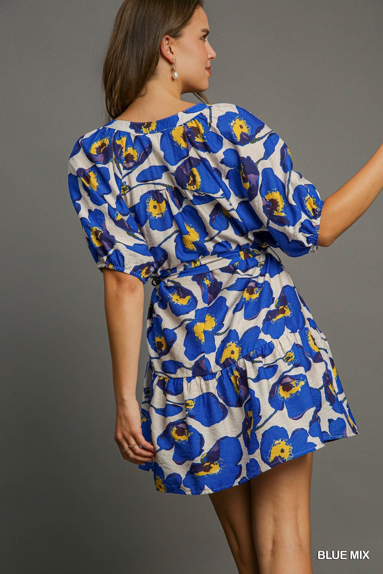 half button down floral dress in blue