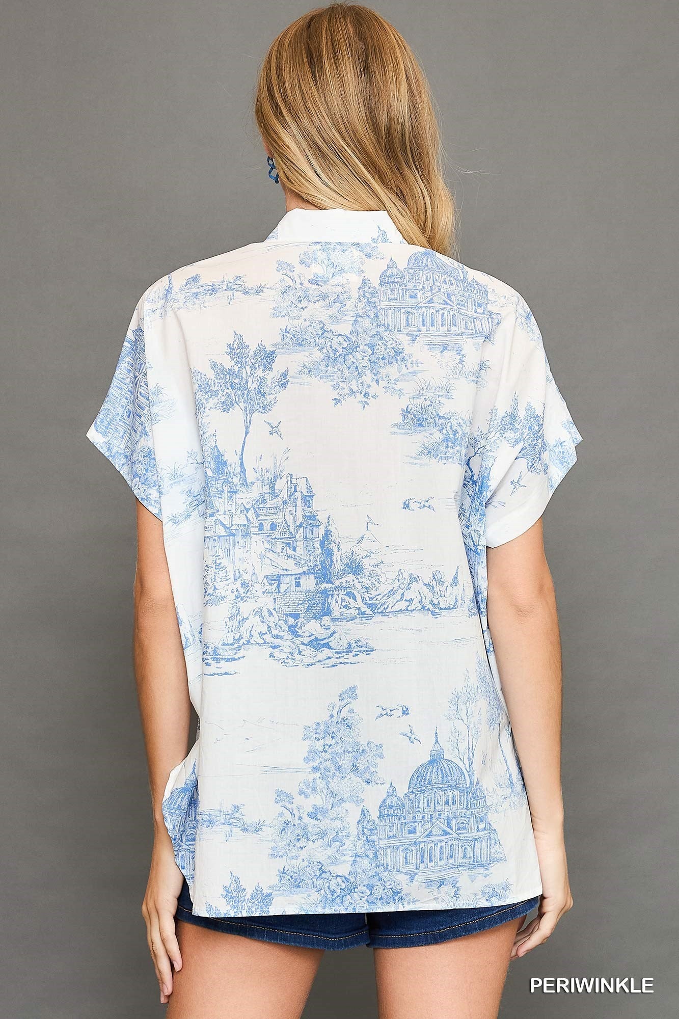 two tone toiled print blouse blue