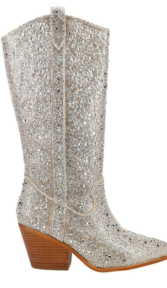 Clear rhinestone tall boot