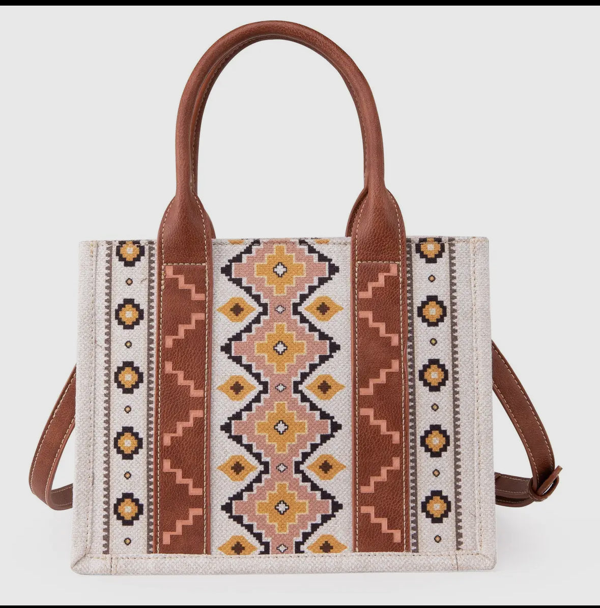 Wrangler Southwestern print canvas tote/crossbody brown