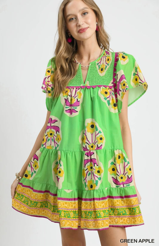 Floral boho tiered mini green apple