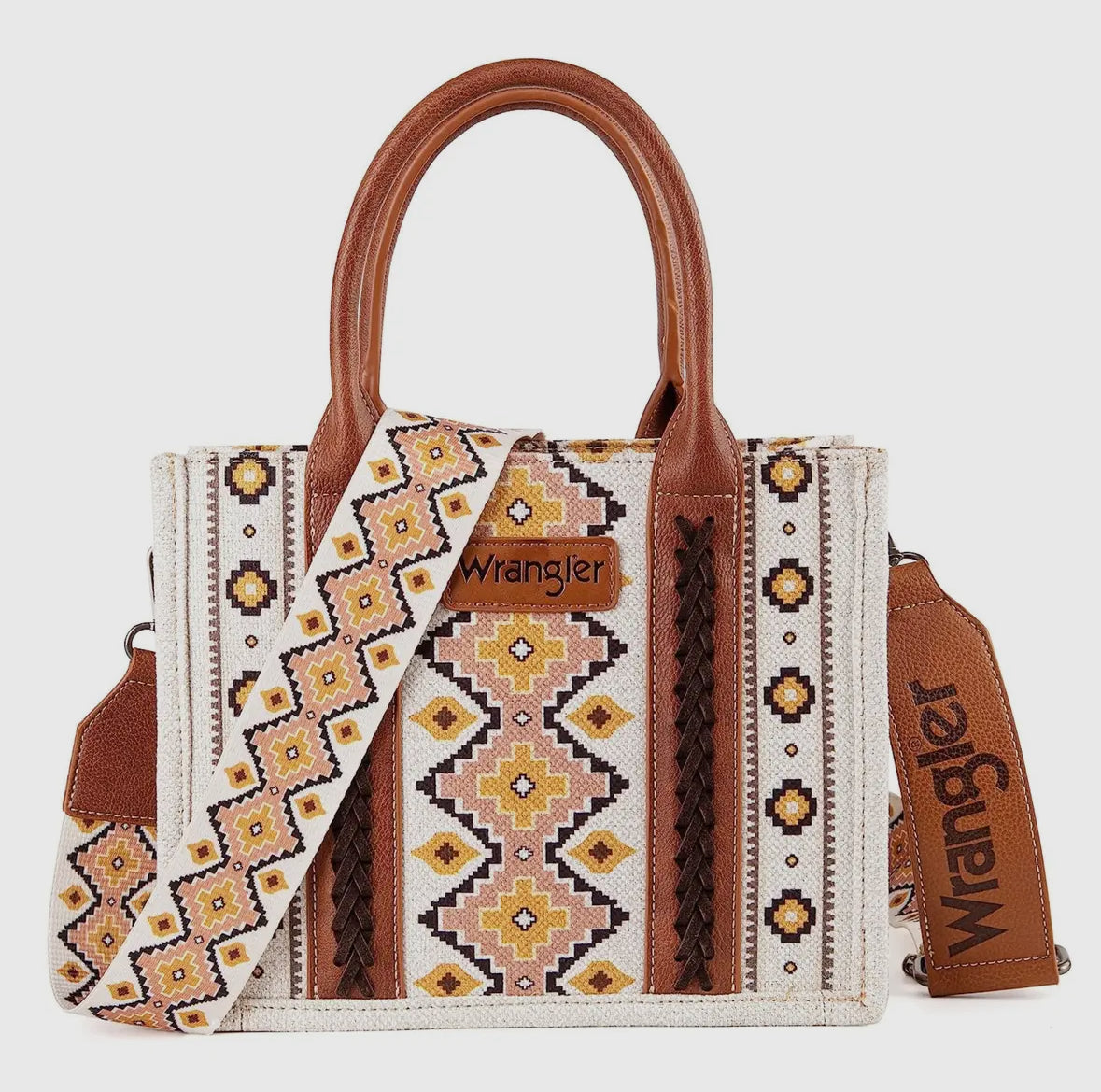 Wrangler Southwestern print canvas tote/crossbody brown