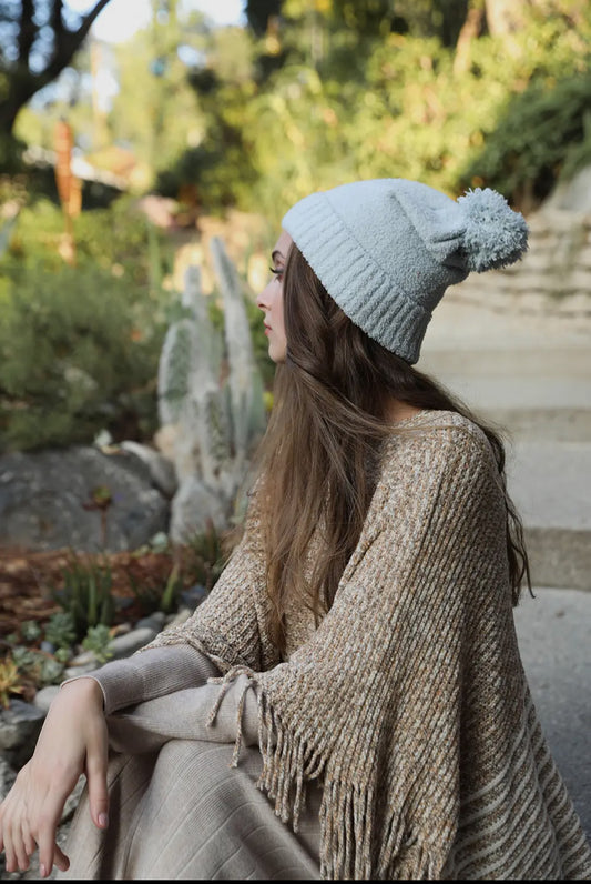 Pom beanie blue