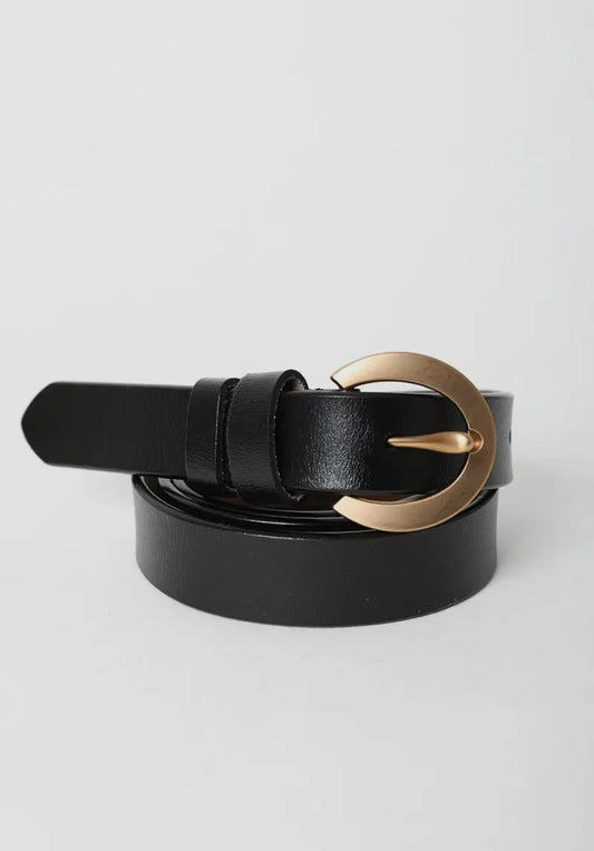 Gold curved buckle belt black