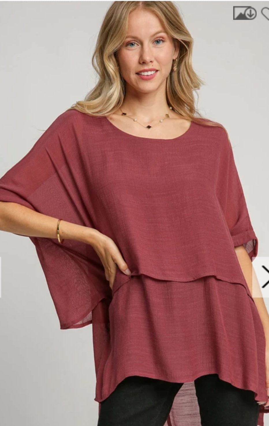 Cuffed 1/2 sleeve layered tunic rosewood