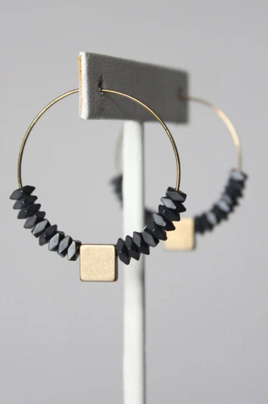 6 GEOMETRIC HEMATITE/BRASS HOOP