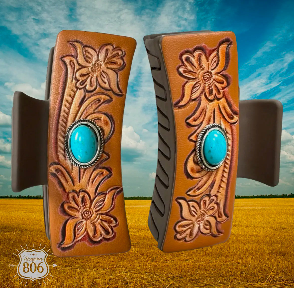 Western tooled and turquoise clip One size