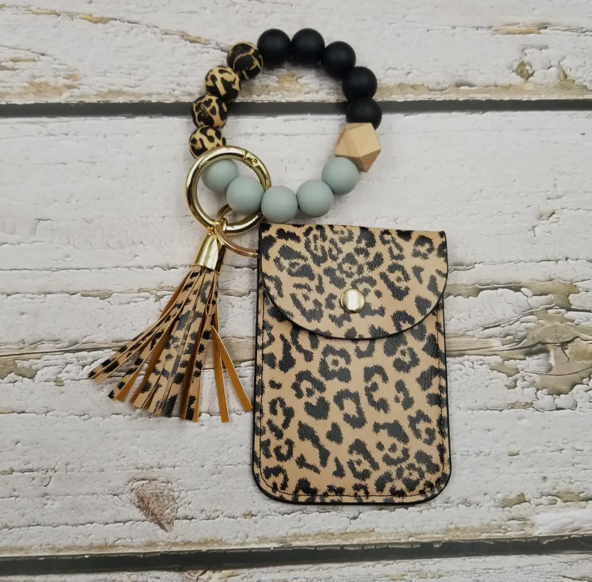 Tassle card case leopard