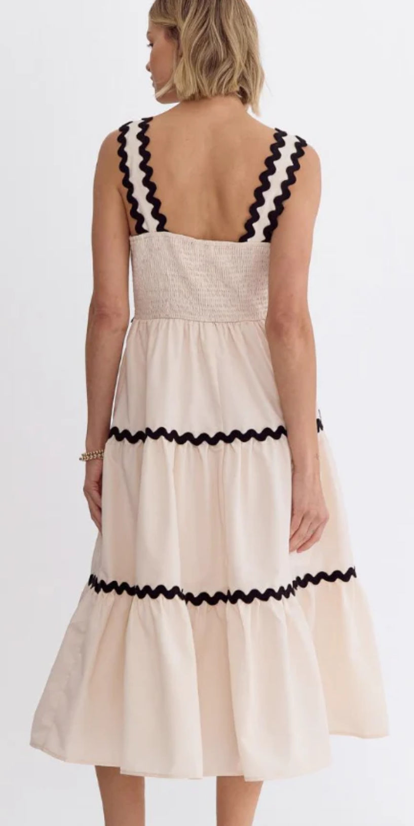 Smocked contrast midi cream