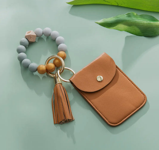 Tassle card case brown