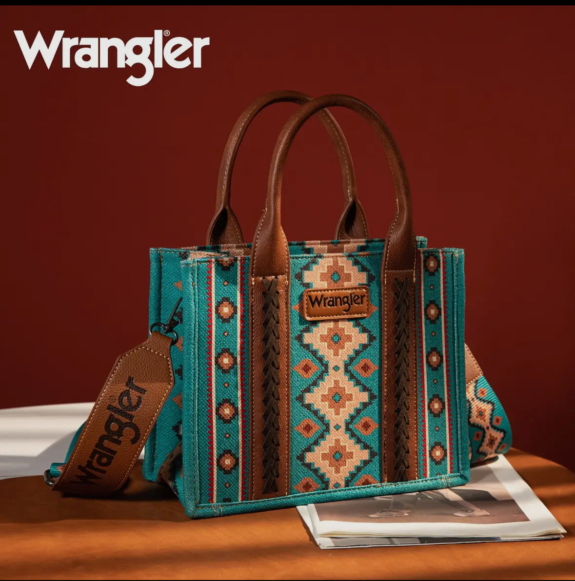 Wrangler Southwestern print small tote turqoise