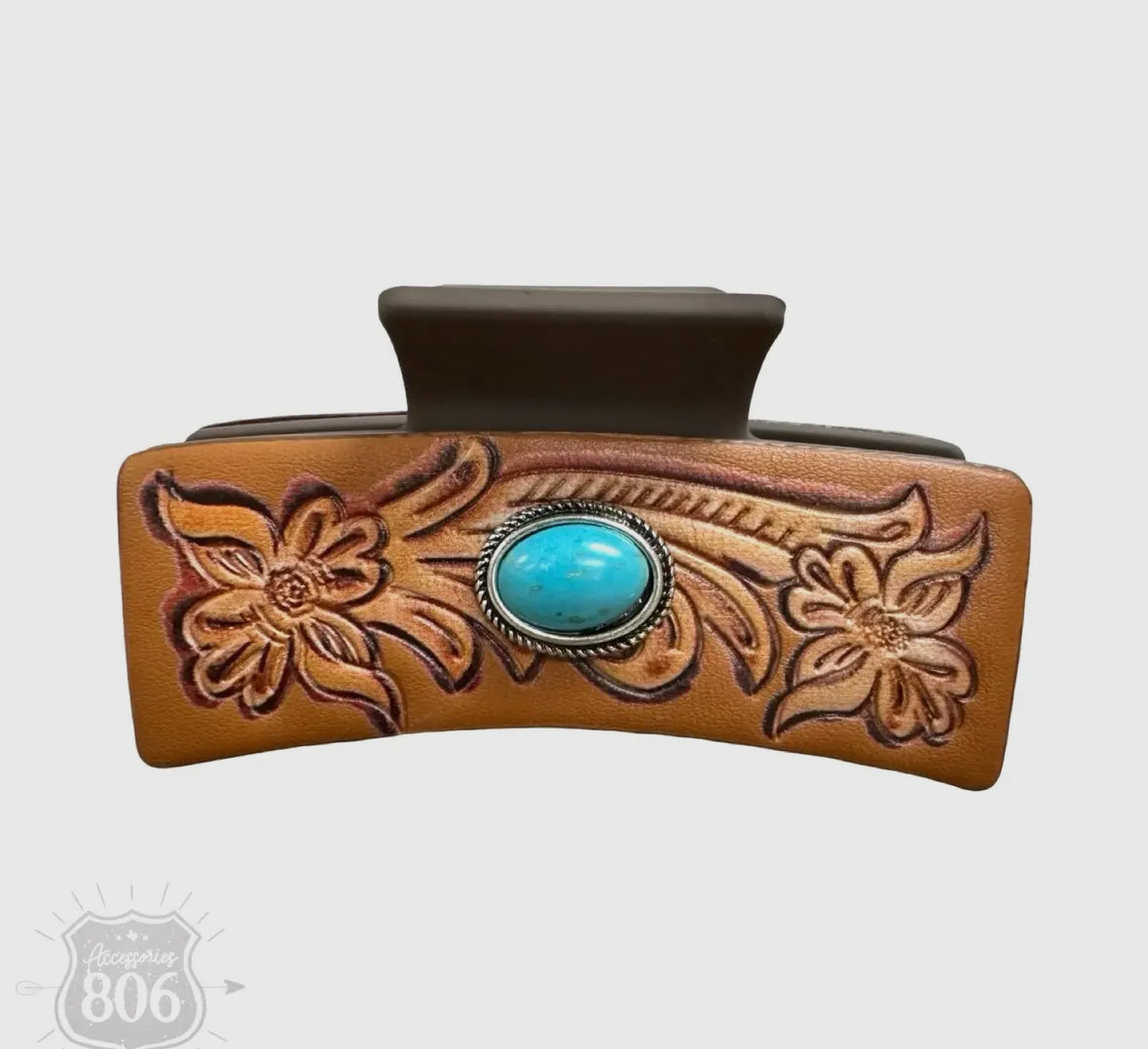 Western tooled and turquoise clip One size