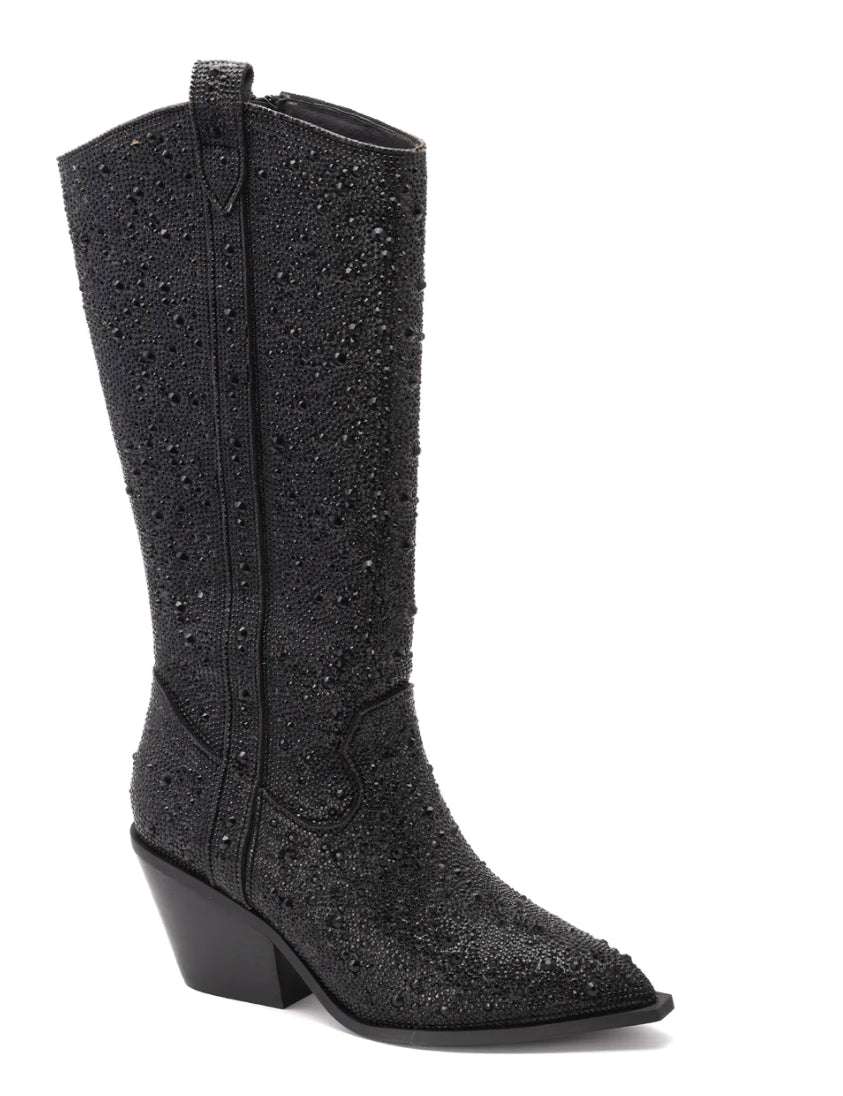 Black rhinestone wide calf no