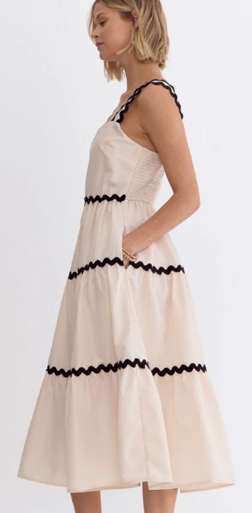 Smocked contrast midi cream