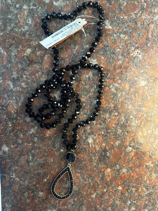 Black bead tear drop necklace