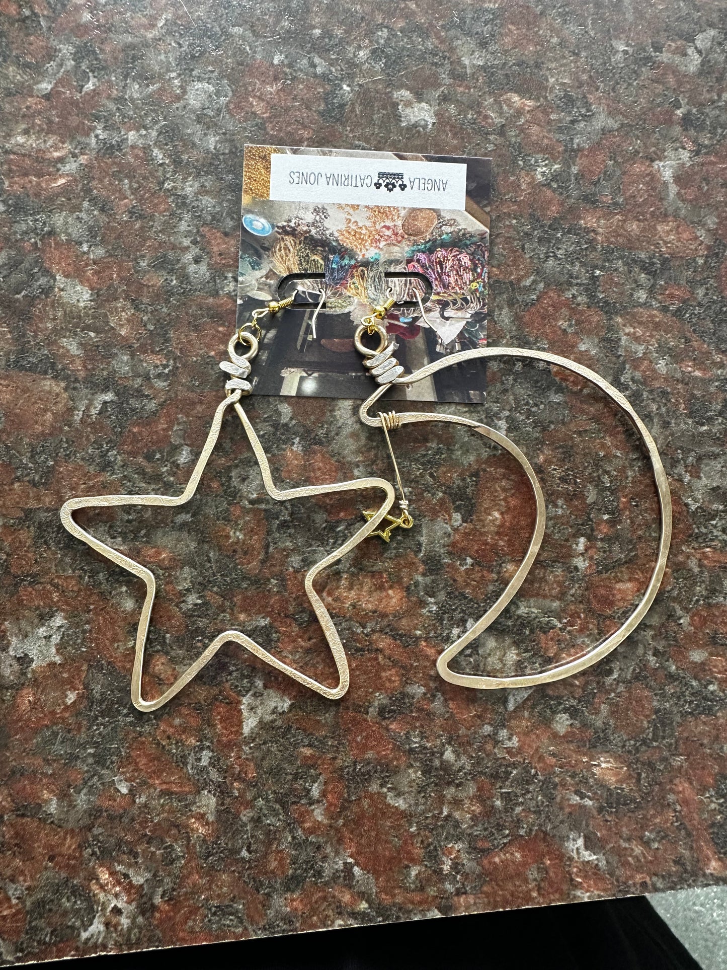 Moon and star gold hoops