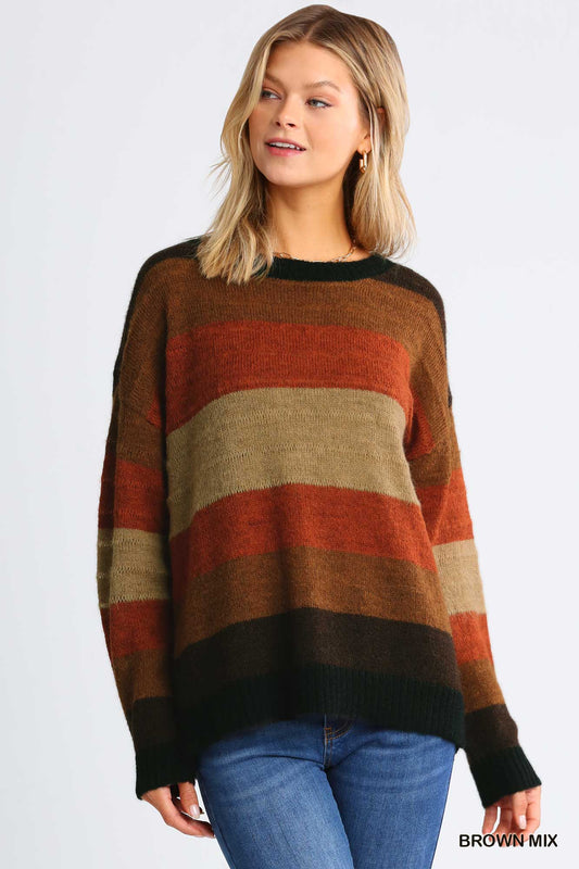 Multicolored striped sweater brown mix S