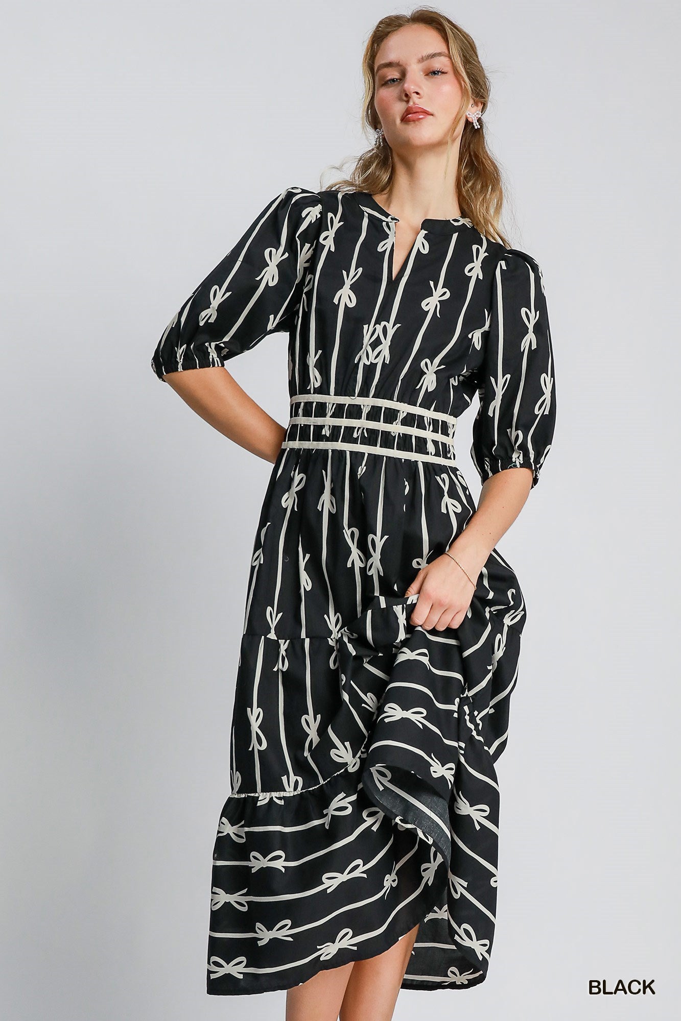 Bow tie print maxi black